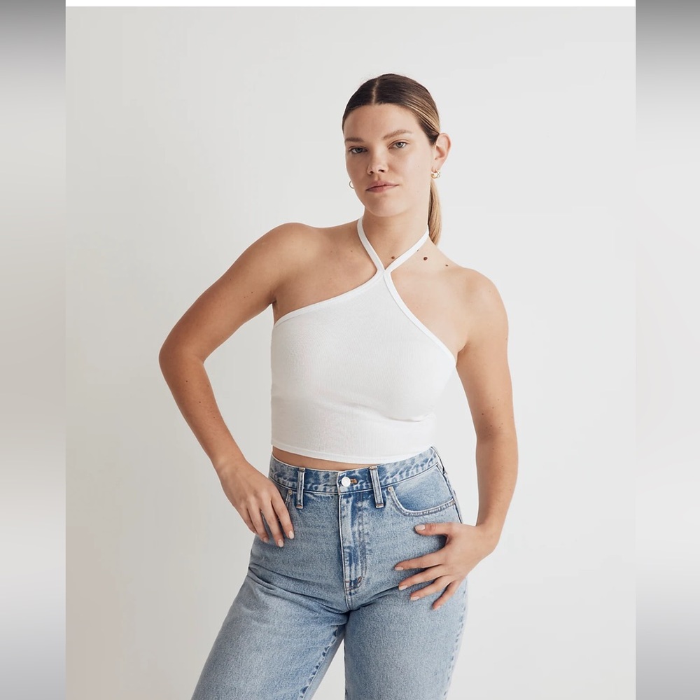 Madewell White Supima® Rib Halter Tank Top Size Large NWT